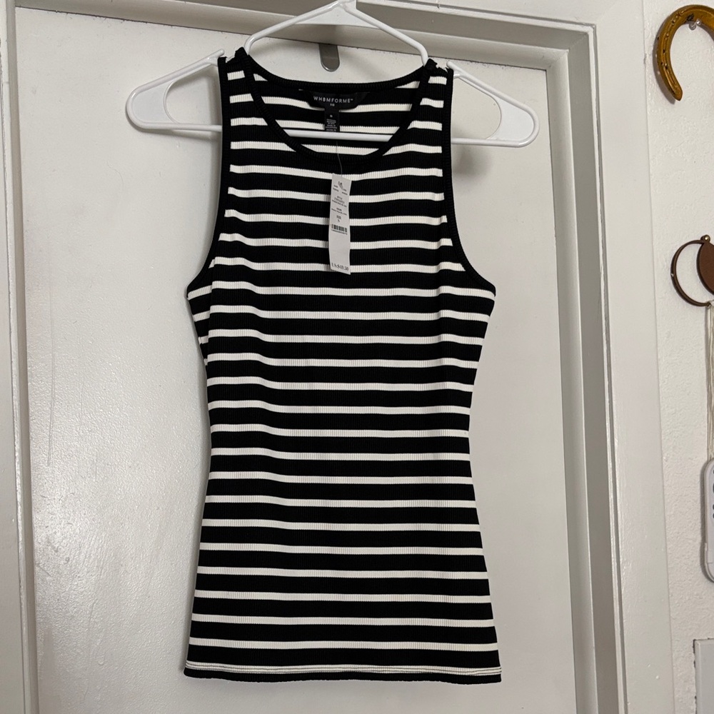 Black & White Striped Ribbed Tank Top - Women's